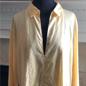 J.Jill Top Shirt Size Medium Kaftan Style Collared V-Neck 3/4 Sleeve Yellow = H